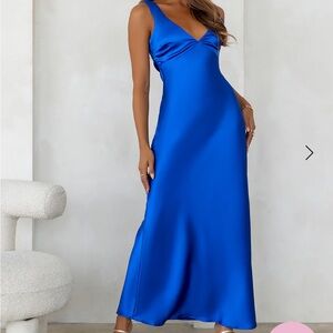 Indigo Fields Satin Maxi Dress Blue